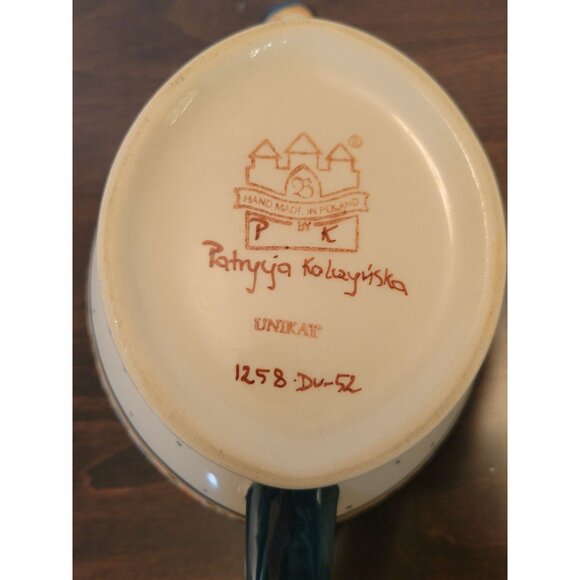 Handmade Polish Pottery Gravy Boat By Patrycja Kolazyńska 9" Floral Pattern - Picture 4 of 6